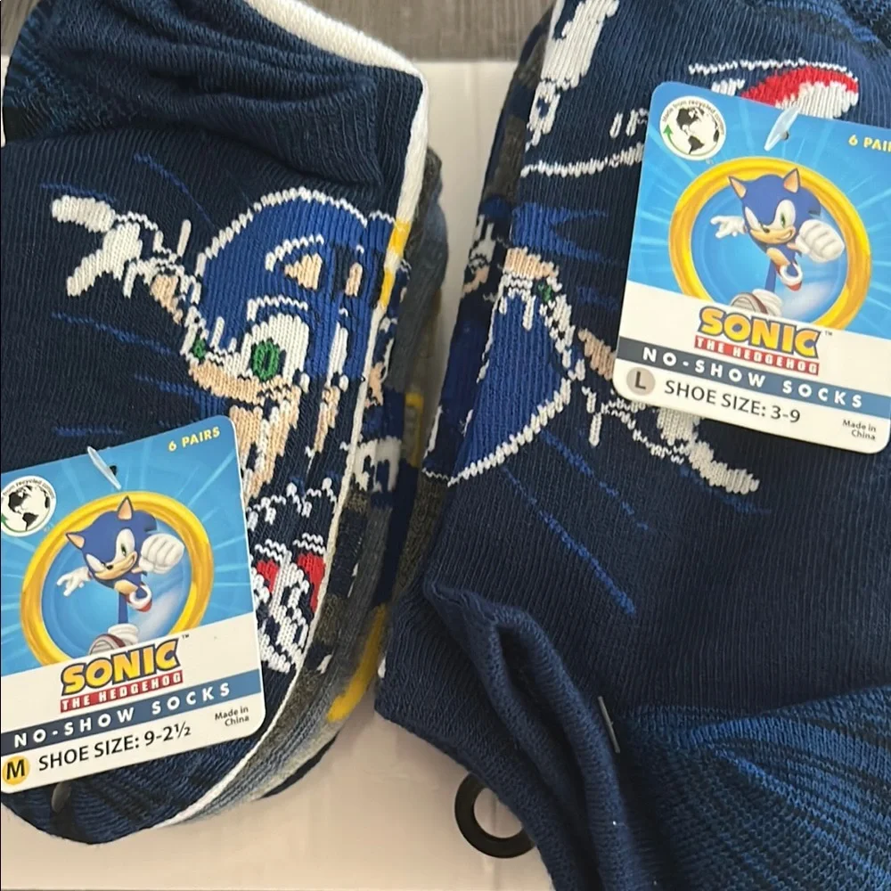 Sonic The Hedgehog Boys No-Show Socks, 6 pack Size M or L